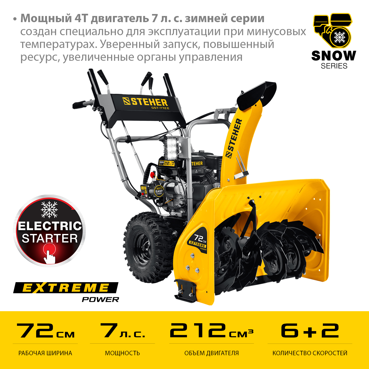 Бензиновый снегоуборщик Steher GST-772E GST-772E - купить по цене 78 610  руб. в Воскресенске - entuziastvsk.ru