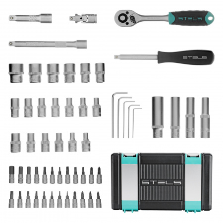 Набор инструментов, 1/4", CrV, пластиковый кейс 57 предметов Stels