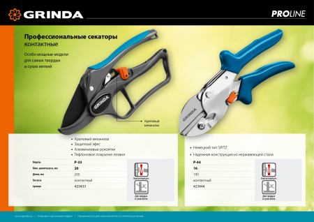 GRINDA P-33, 200 мм, закаленная сталь, с храповым механизмом, алюминиевые рукоятки с эфесом