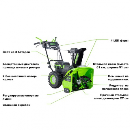 Снегоуборщик аккумуляторный GreenWorks GD82ST56 (без АКБ и ЗУ)