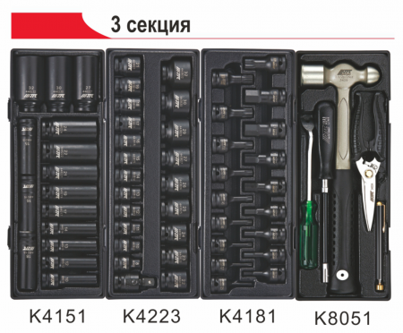 Тележка инструментальная JTC-3931 (7 секций) в комплекте с набором инструментов (344 предмета) JTC