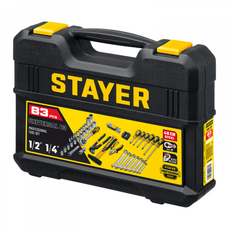 STAYER UNIVERSAL 83, 83 предм., (1/2″+ 1/4″), универсальный набор инструмента, Professional
