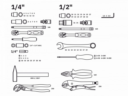 Набор слесарного инстр-та в чем. 72пр. ВОЛАТ (1/4", 1/2", 6 граней)
