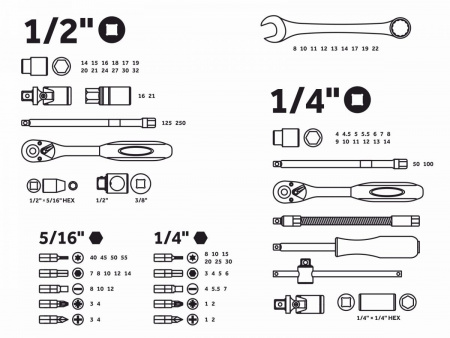 Набор головок и ключей 82пр. 1/4",1/2" PRO STARTUL STUTTGART (PRO-082S) (6 граней)