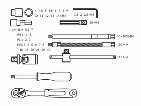 Набор головок и бит 46пр. TREK (1/4\", 6 граней) (TR13046)